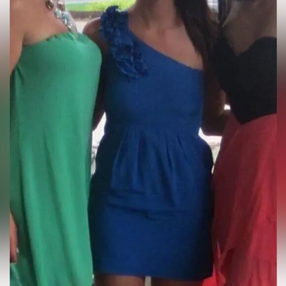 Yumi Kim Minya Royal Blue Silk One Shoulder Mini Dress Size Medium NWT - Picture 2 of 12